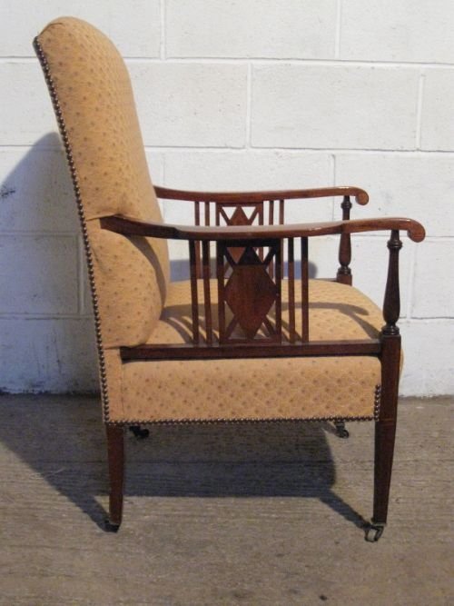 Antique Edwardian Inlaid Mahogany Salon Library Armchair C1900