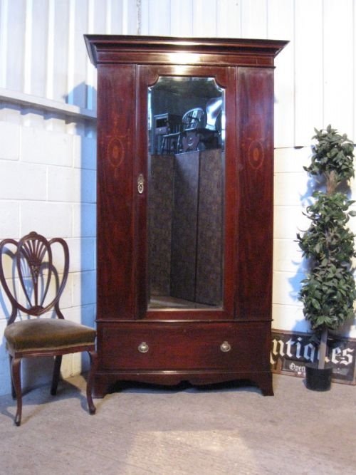 Superb Antique Edwardian Inlaid Mahogany Wardrobe Armoire C1900