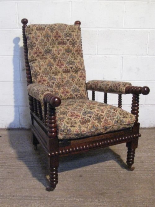Fabulous Antique Victorian Mahogany Bobbin Turned Library Arm Chair C1880