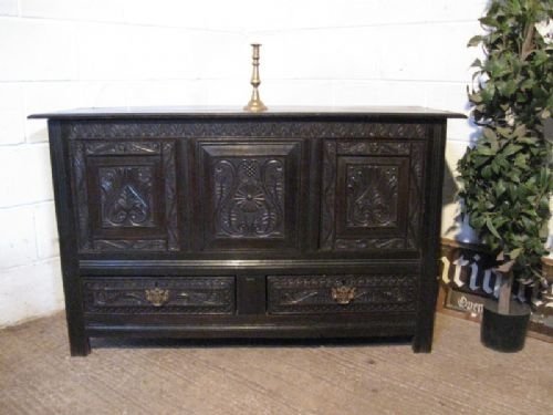 Antique George 1st Carved Oak Sideboard Mule Chest C1720