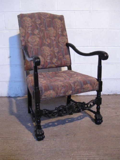 Antique Victorian Chippendale Carved Oak Library Chair C1890