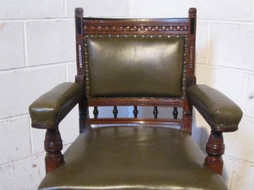 fig 1. ANTIQUE SET SIX VICTORIAN OAK & LEATHER DINING CHAIRS C1880