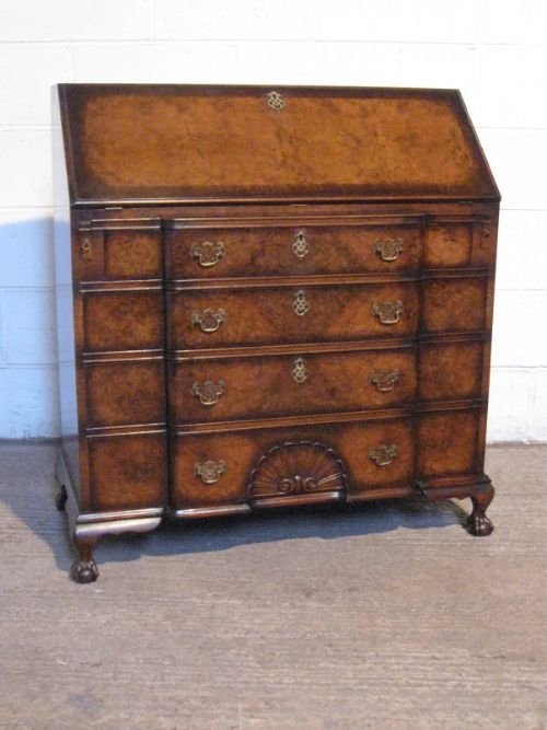 Antique Edwardian Queen Anne Burr Walnut Bureau Desk C1900