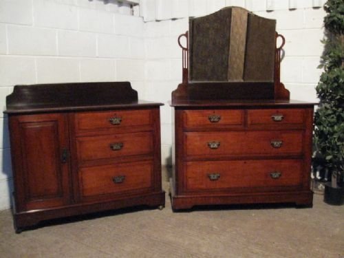 Lovely Antique Art Nouveau Mahogany Dressing Chest and Matching Washstand C1900
