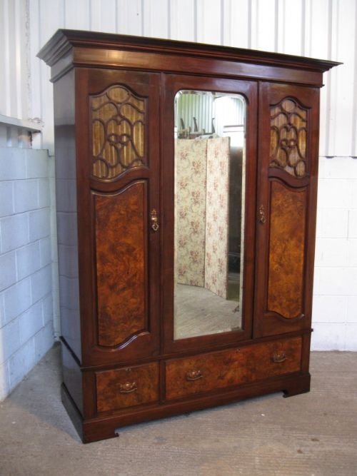 Superb Mahogany & Walnut Triple Wardrobe C1880