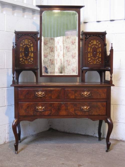 Art Nouveau Mahogany & Burr Walnut Dressing Table