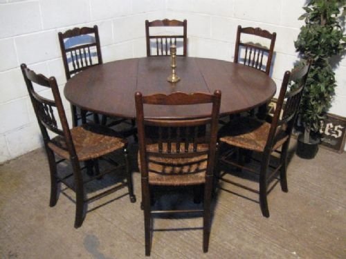 Lovely Set Six Early Victorian Country Oak Dining Chairs C1850