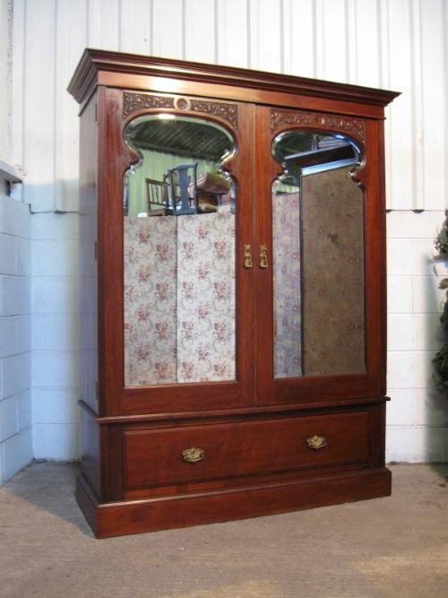 Antique Art Nouveau Mahogany Wardrobe Compactum Armoire C1890
