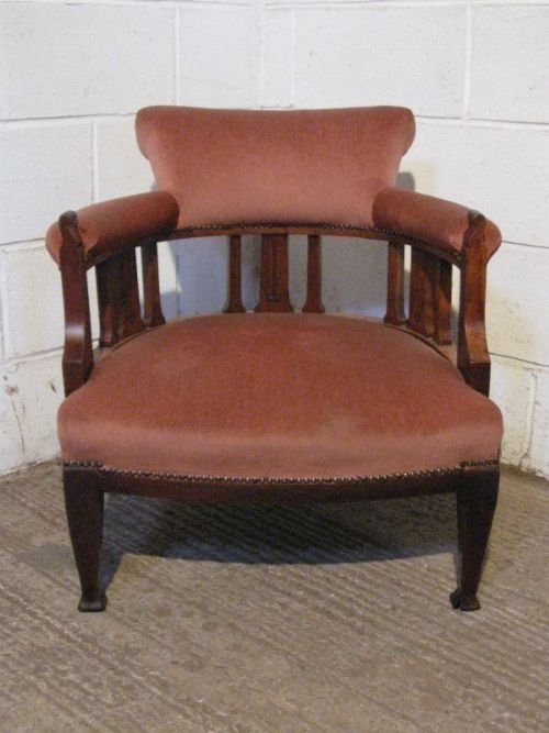 Antique Late Victorian Arts & Crafts Walnut Tub Chair C1890