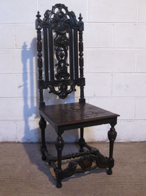 Large Antique Victorian Gothic Carved Hall Chair C1880