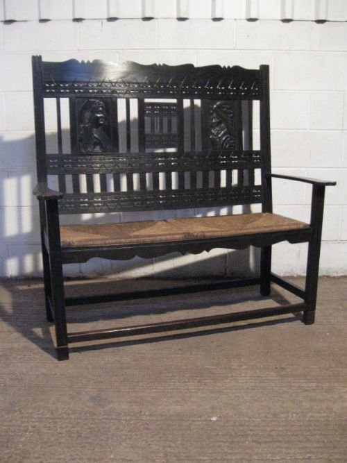 Antique Arts & Crafts Oak Hall Settle Bench C1890