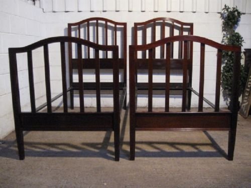 Lovely Pair Antique Edwardian Mahogany Inlaid Single Bed Bedsteads C1900