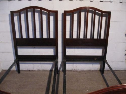 fig 1. LOVELY PAIR ANTIQUE EDWARDIAN MAHOGANY INLAID SINGLE BED BEDSTEADS C1900