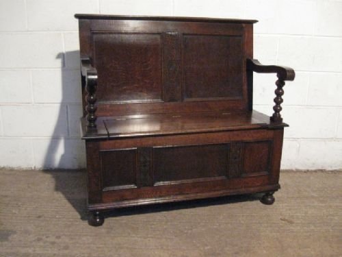 Antique Early Victorian Oak Hall Bench Settle C1850