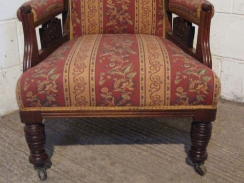 fig 1. LOVELY PAIR ANTIQUE EDWARDIAN WALNUT LIBRARY SALON CHAIRS C1890
