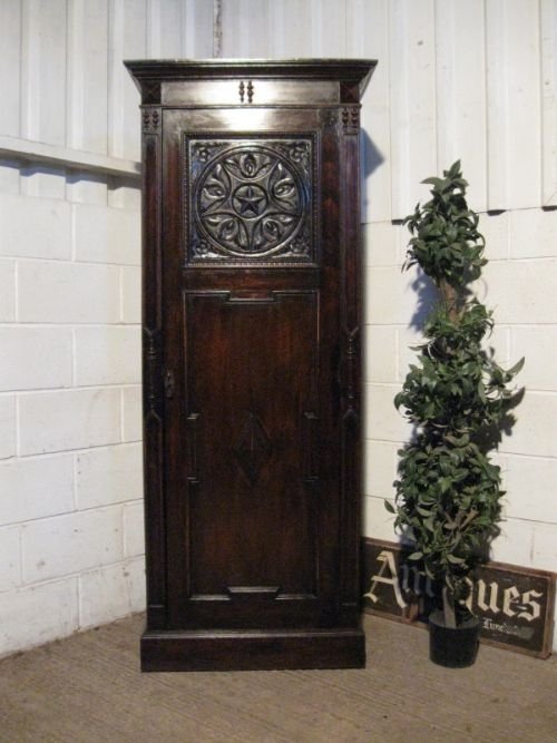 fig 1. LOVELY VICTORIAN CARVED OAK HALL ROBE WARDROBE ARMOIRE C1880