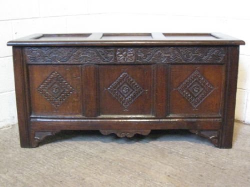 Antique Georgian Carved Country Oak Coffer C1780