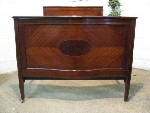 Superb Quality Antique Edwardian Mahogany Inlaid Double Bed Stead C1900