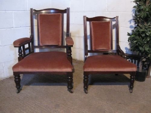 Lovely Pair Antique Art Nouveau Mahogany Salon Chairs C1890