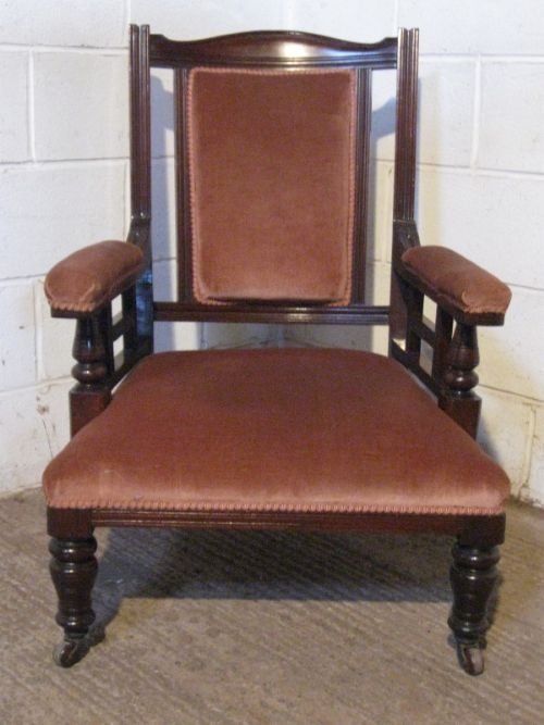 fig 1. LOVELY PAIR ANTIQUE ART NOUVEAU MAHOGANY SALON CHAIRS C1890