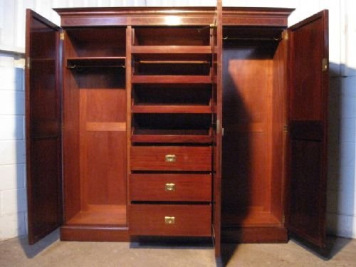 fig 2. SUPERB QUALITY ANTIQUE EDWARDIAN INLAID MAHOGANY TRIPLE WARDROBE ARMOIRE C1900
