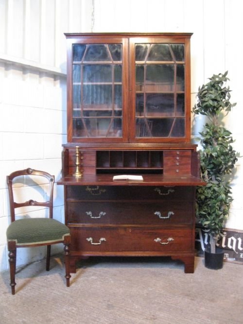 Superb Regency Mahogany Bookcase Secretaire on Chest of Drawers C1800