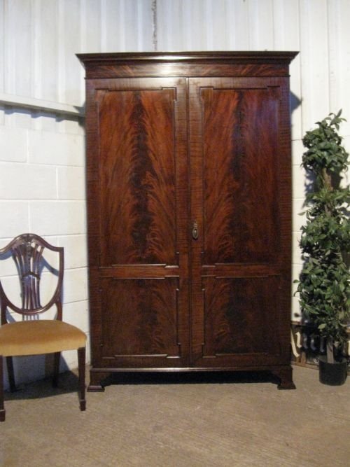 Superb Antique Edwardian Regency Revival Flamed Mahogany Wardrobe Armoire C1900