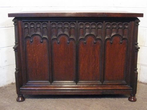 Superb Large Victorian Oak Pugin Gothic Coffer C1860 Wdb180/30.8