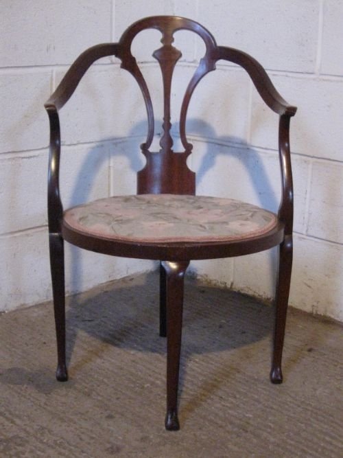 Antique Victorian Art Nouveau Mahogany Decorative Corner Chair C1890