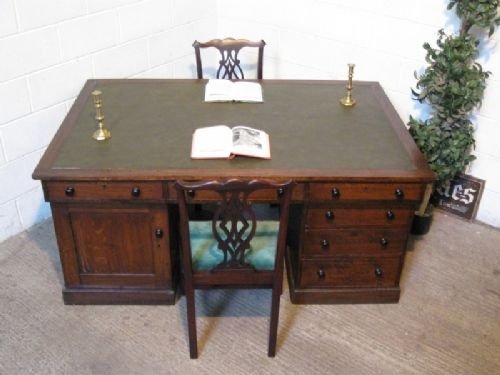 Antique Victorian Solid Oak Partners Desk C1880