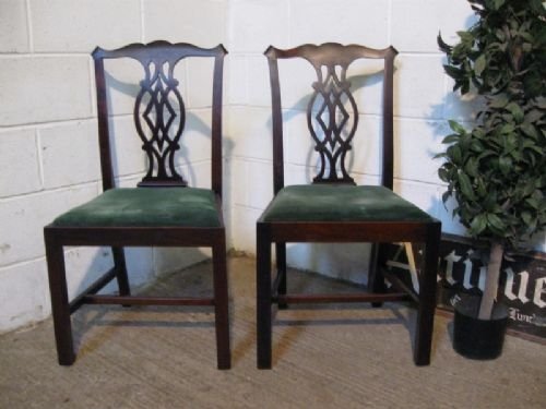 Pair Georgian Chippendale Mahogany Side Hall Chairs C1780