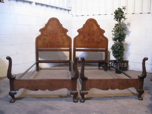 Lovely Pair Antique Edwardian Burr Walnut Single Bed Steads C1900