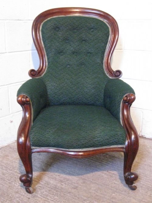 Original Victorian Mahogany Spoon Back Salon Armchair C1870