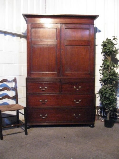 Georgian Oak Clothes Press Armoire on Chest of Drawers C1780