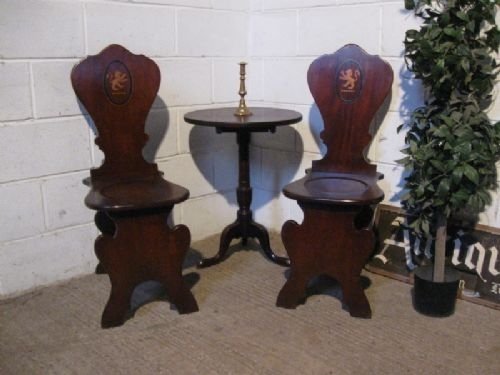 Pair Antique Early Victorian Mahogany Hall Chairs C1850