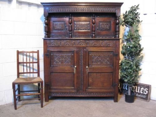 Original Georgian Carved Oak Court Cupboard Press C1710