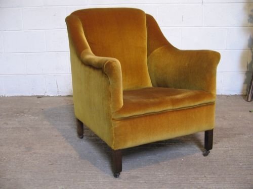 Arts & Crafts Original Velvet & Mahogany Armchair