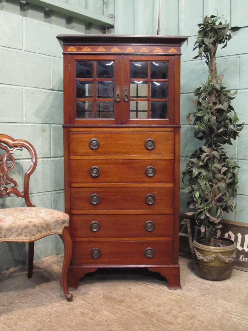 Antique Art Nouveau Mahogany Display Cabinet c1890