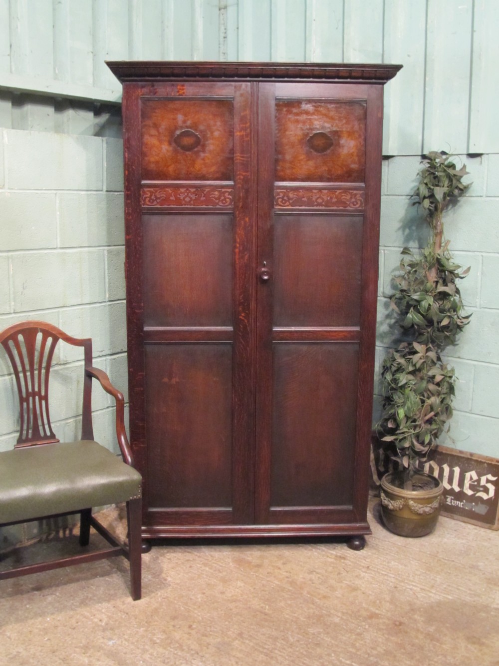 Antique Edwardian Oak Double Wardrobe C1900