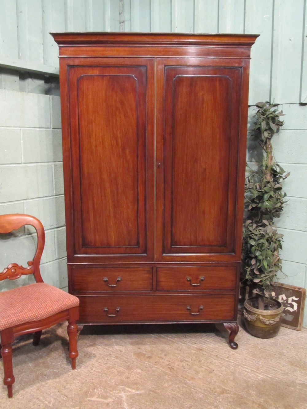 Antique Edwardian Mahogany Double Wardrobe C1900