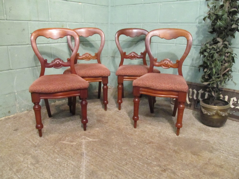 Set Four Antique Victorian Mahogany Balloon Back Dining Chairs C1880