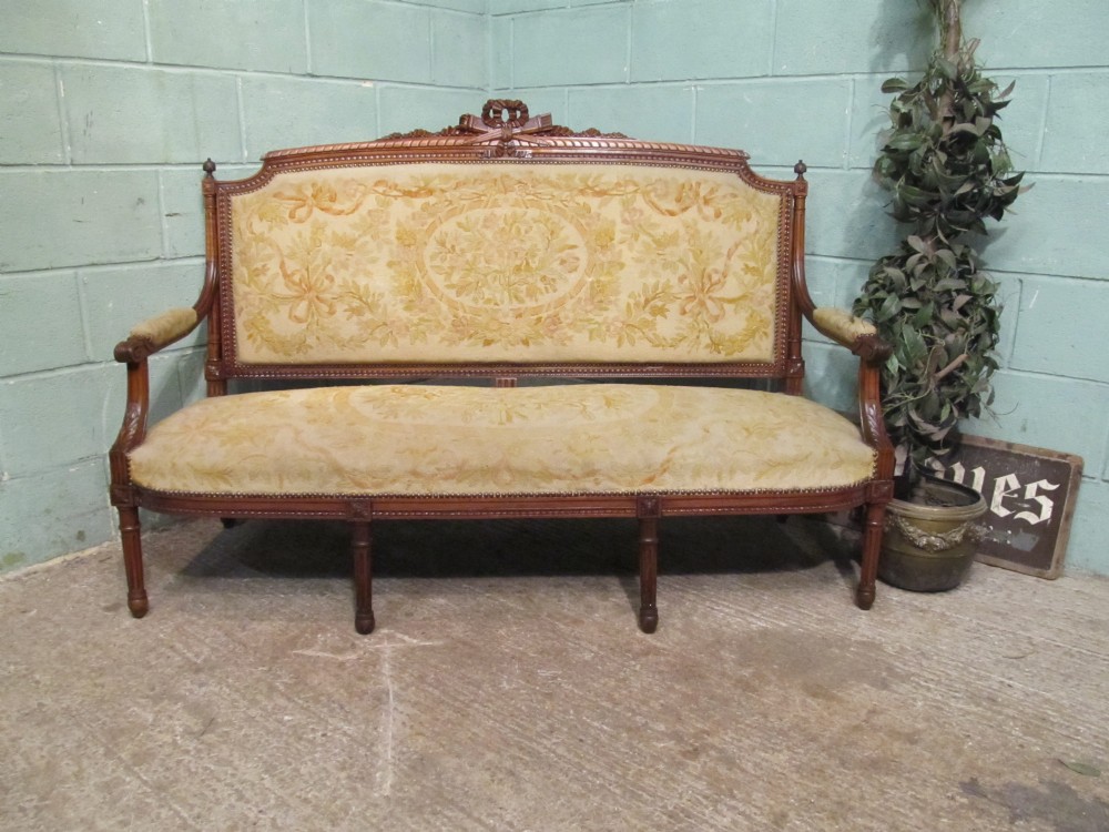 Antique French Oak Framed Louis Phillipe Aubusson Sofa C1890