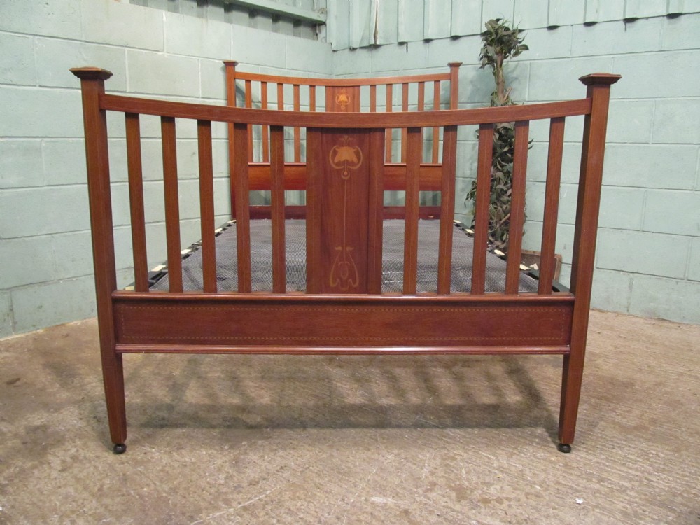 Antique Edwardian Mahogany Inlaid Double Bed c1900