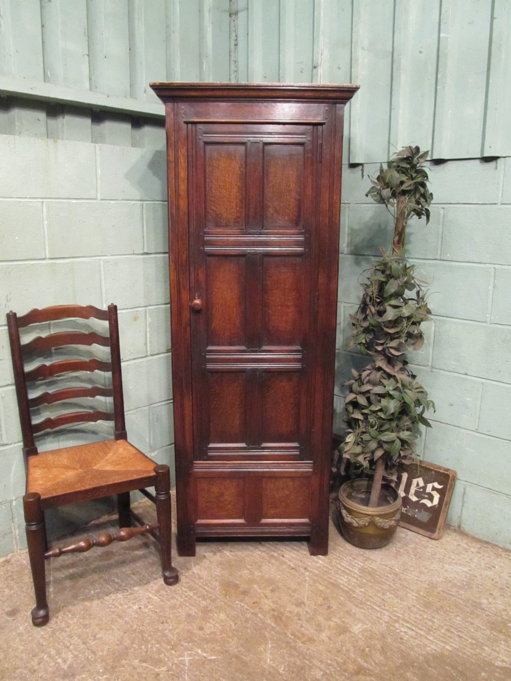 Antique Oak Narrow Single Wardrobe c1920
