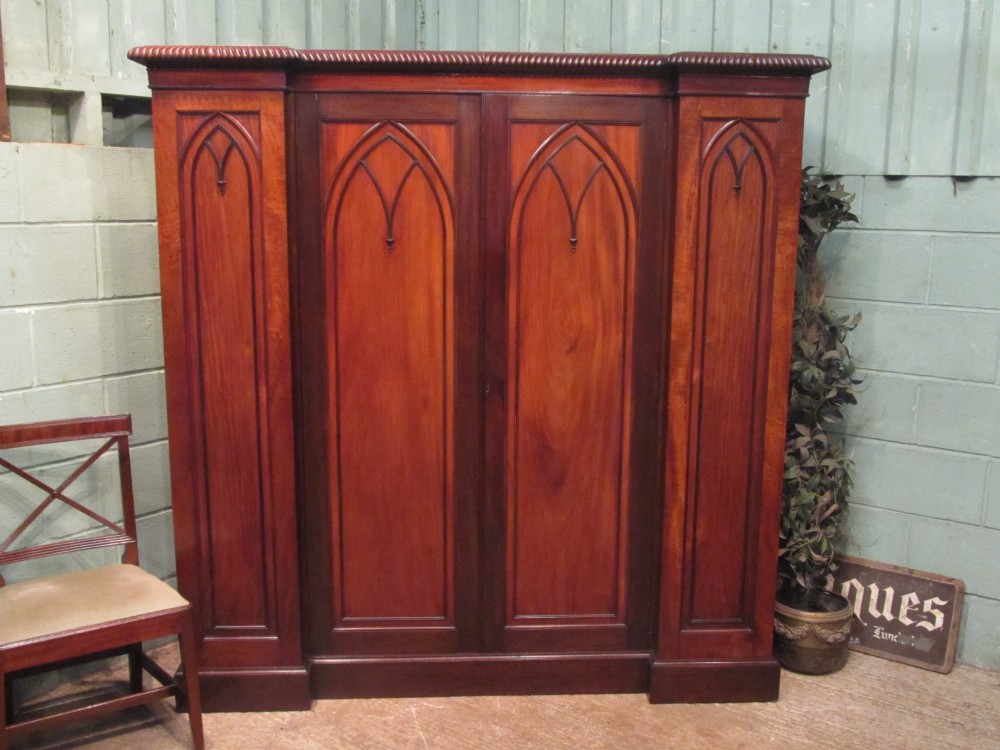 Antique Early Victorian Mahogany Triple Breakfront Wardrobe c1840