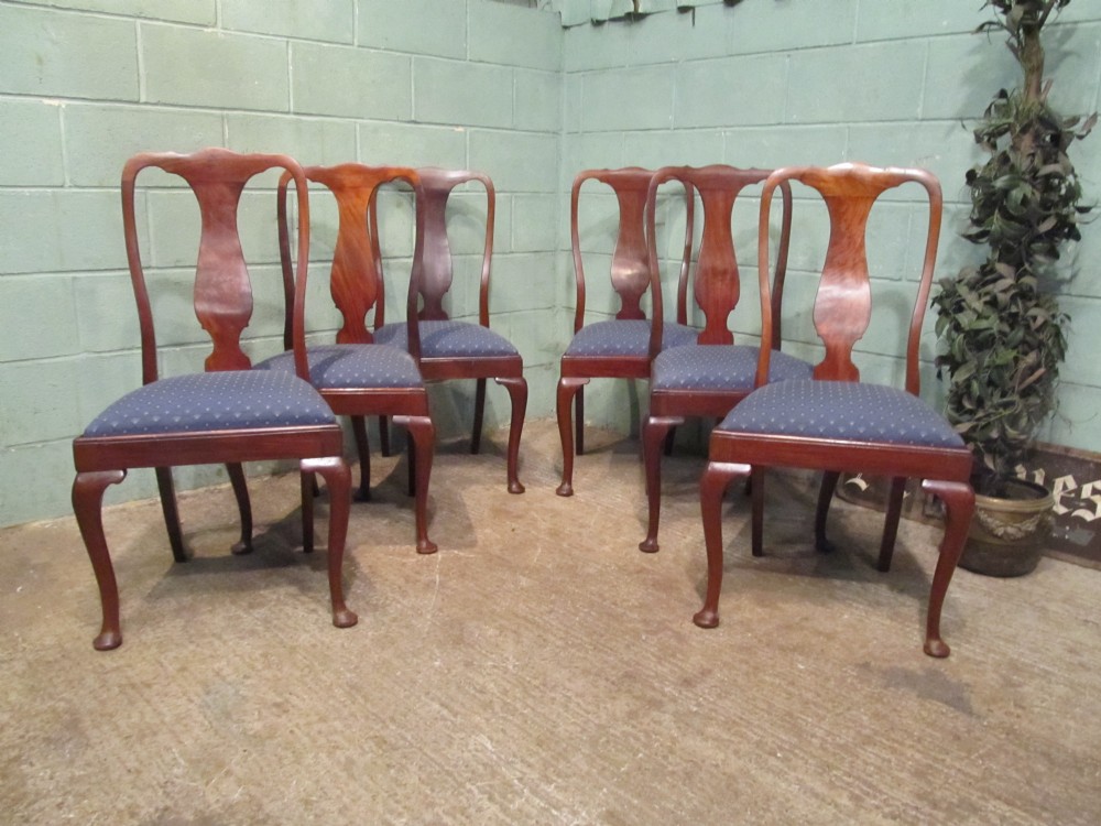 Antique Set Six Edwardian Queen Anne Mahogany Dining Chairs c1900