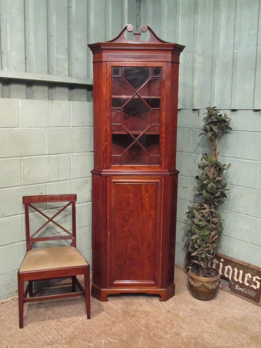 Antique Edwardian Mahogany Full Height Corner Cabinet c1900