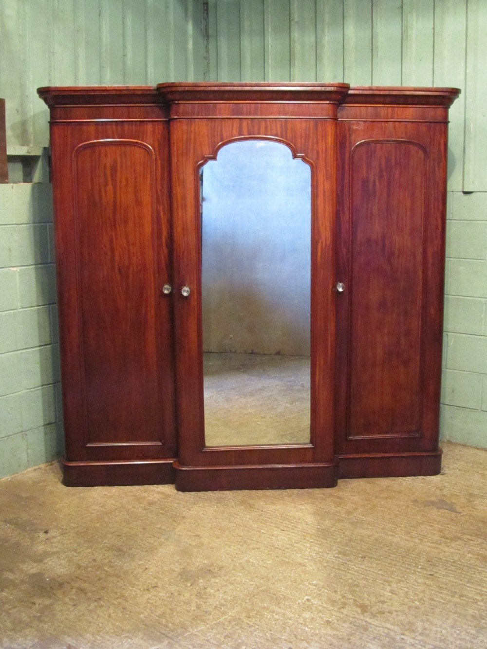 Antique Victorian Mahogany Breakfront Triple Wardrobe c1880