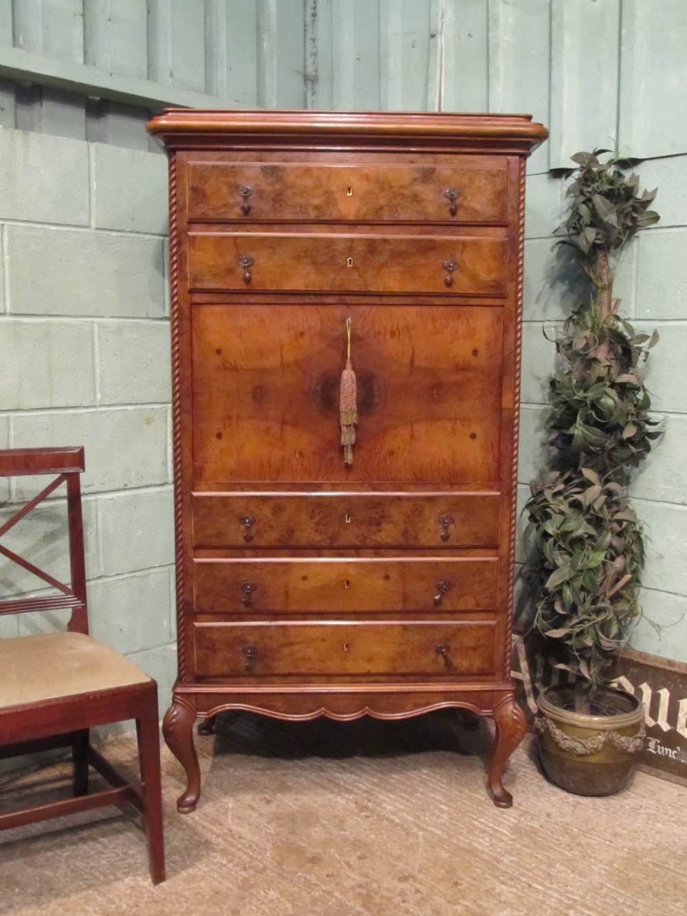 Antique Italian Burr Walnut Drinks Cabinet c1920
