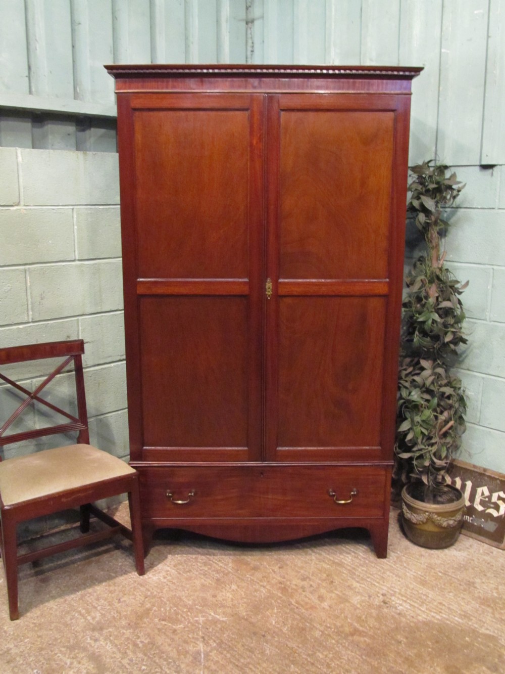 Antique Edwardian Mahogany Double Wardrobe c1900